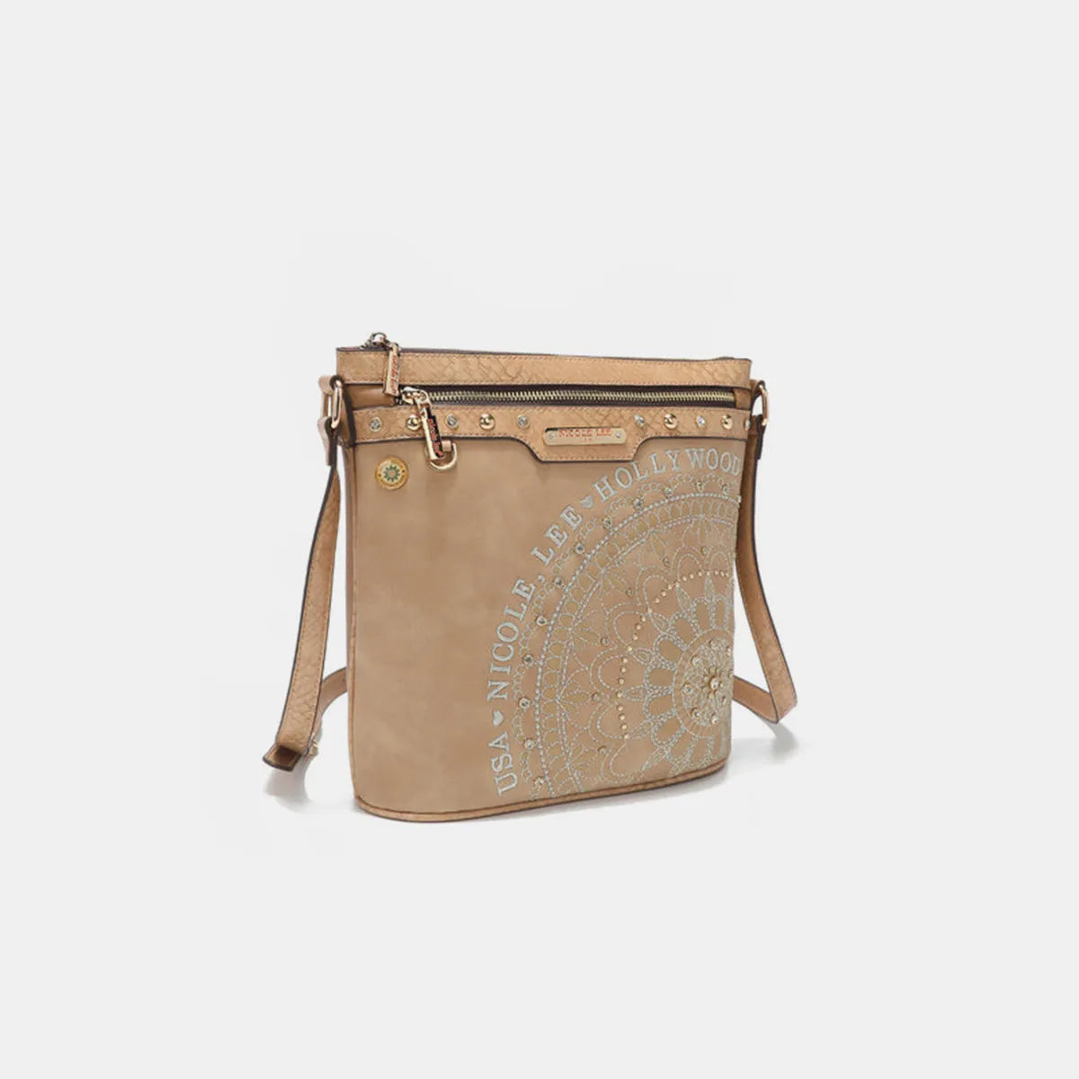 Nicole Lee USA Metallic Stitching Embroidery Inlaid Rhinestone Crossbody Bag - Wellen Fashion