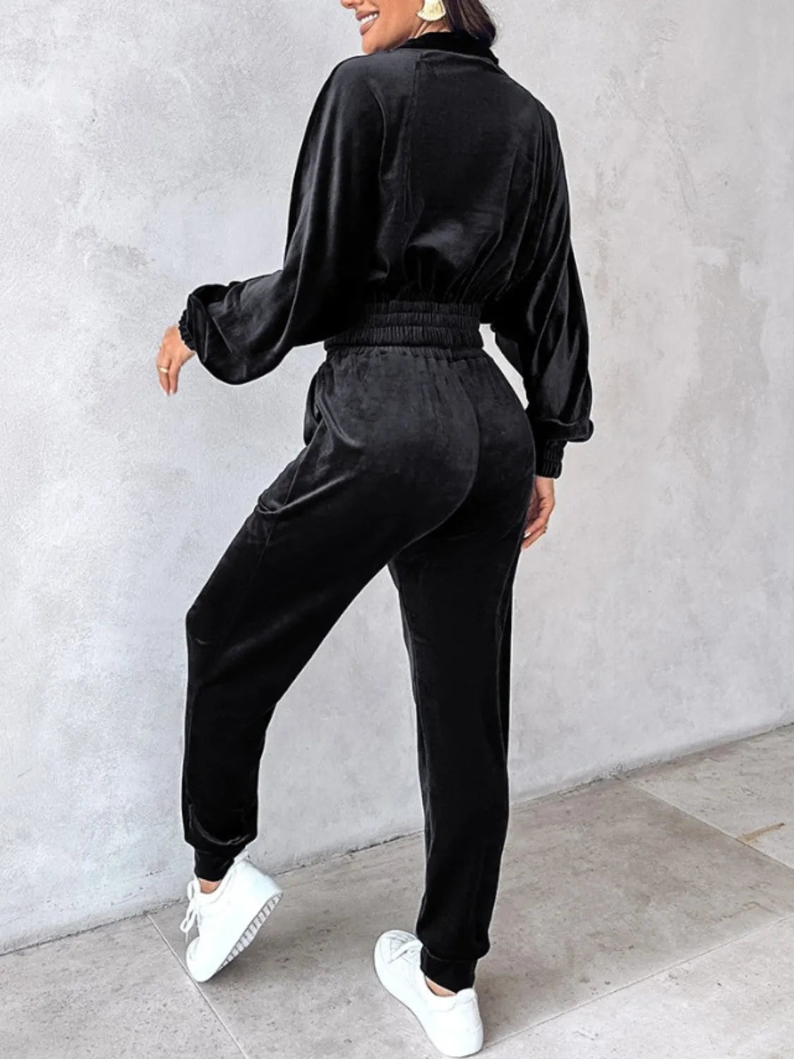 Zip Up Long Sleeve Cropped Top and Joggers Set - Wellen Fashion