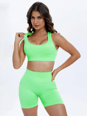 Scoop Neck Wide Strap Top and Shorts Active Set - Wellen Fashion