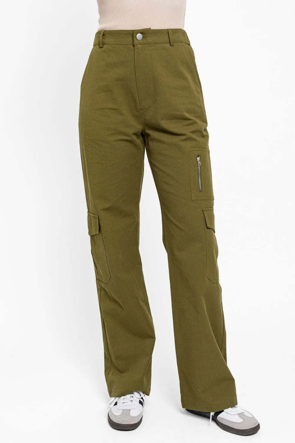 Le Lis High Waisted Wide Leg Cargo Pants with Pockets - Wellen Fashion