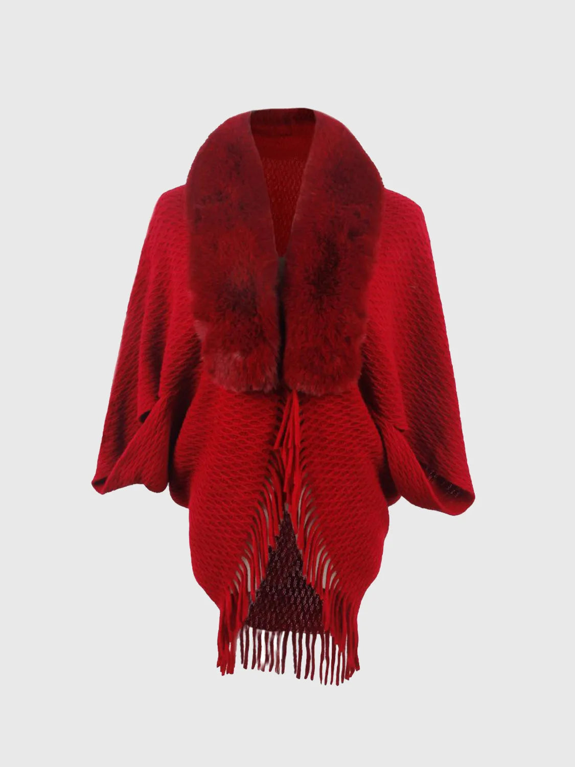 Open Front Fringe Hem Poncho - Wellen Fashion