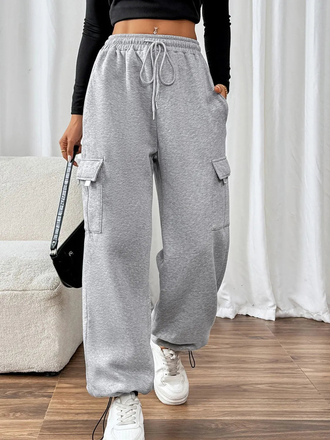 Perfee Drawstring Elastic Waist Joggers with Pockets - Wellen Fashion