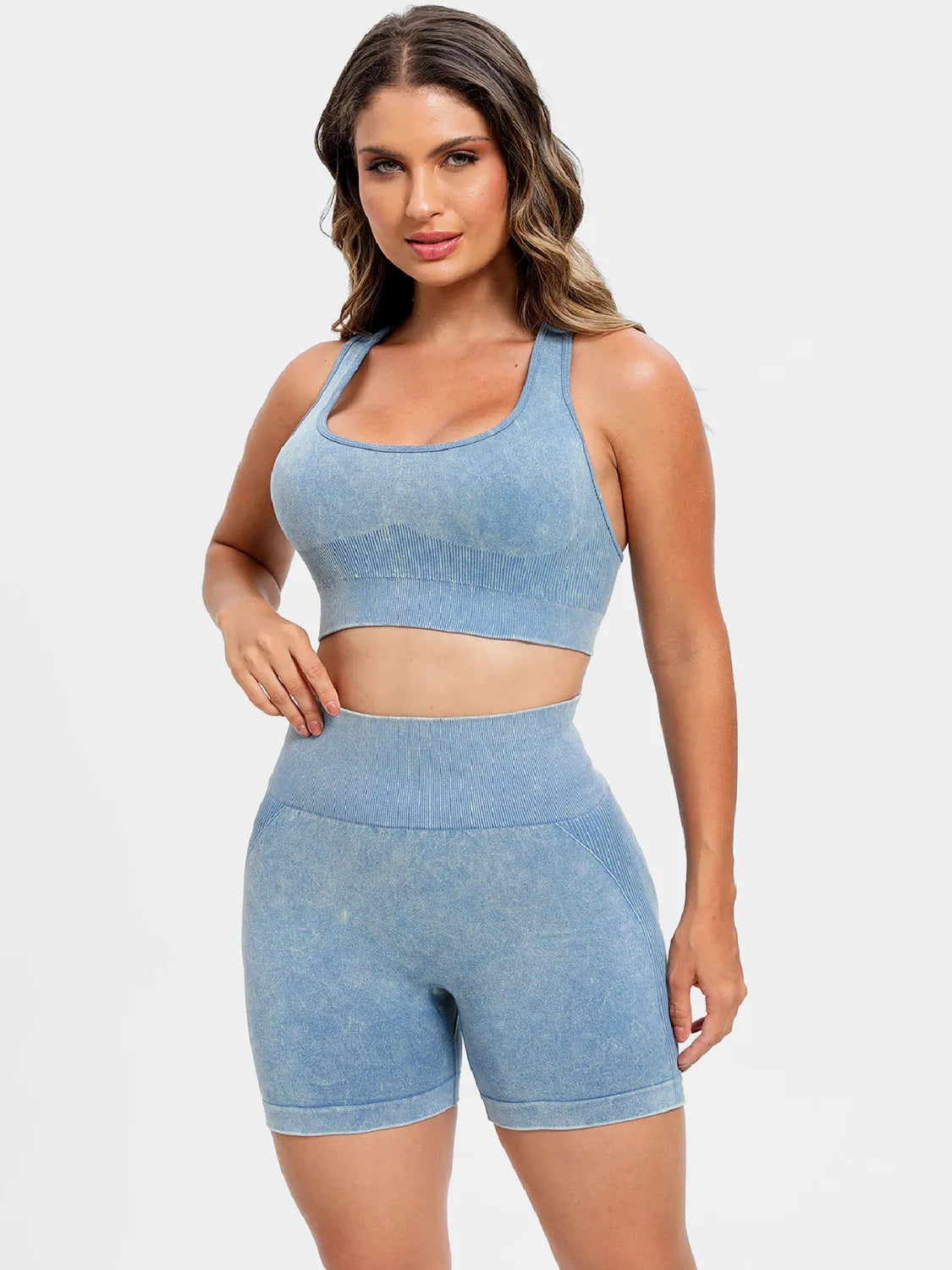 Scoop Neck Wide Strap Top and Shorts Active Set - Wellen Fashion