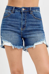 RISEN High Rise Side Step Hem Denim Shorts - Wellen Fashion