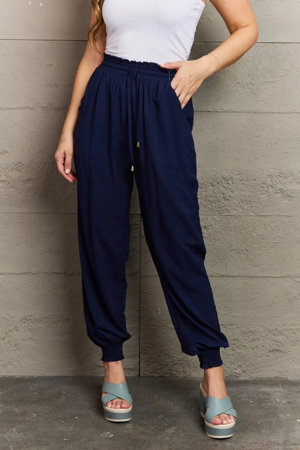 Tied Long Joggers with Pockets - Wellen Fashion