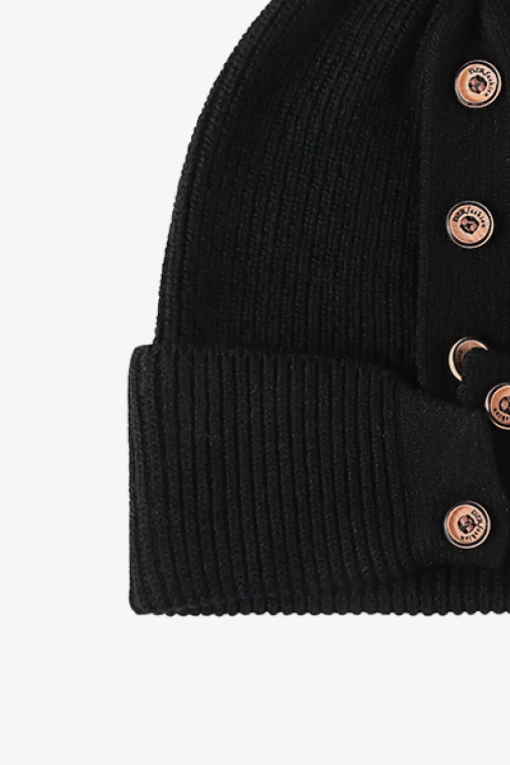 Button Detail Rib-Knit Cuff Beanie - Wellen Fashion