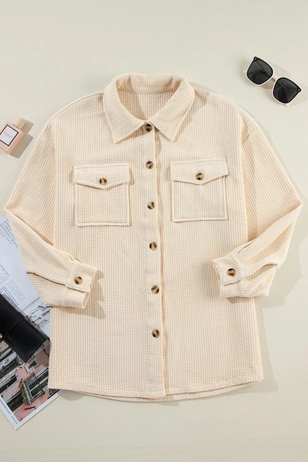 Pocketed Button Up Dropped Shoulder Shacket - Wellen Fashion