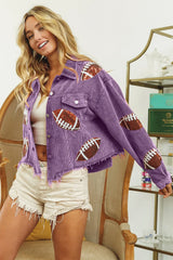 BiBi Football Sequin Embroidery Washed Corduroy Jacket - Wellen Fashion