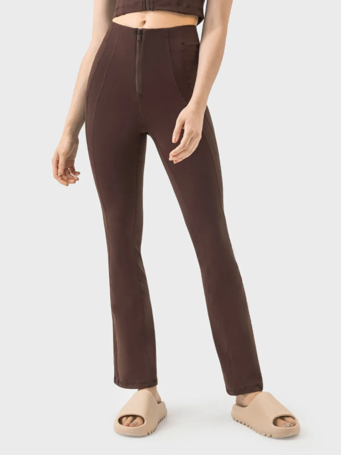 Millennia Zipper Detail High Waist Active Pants - Wellen Fashion