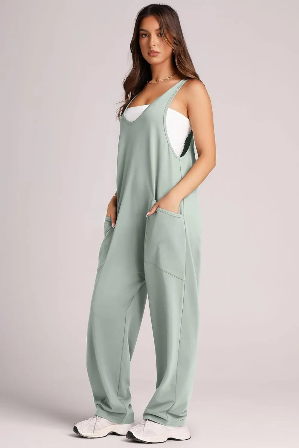 Wide Strap Jumpsuit with Pockets - Wellen Fashion