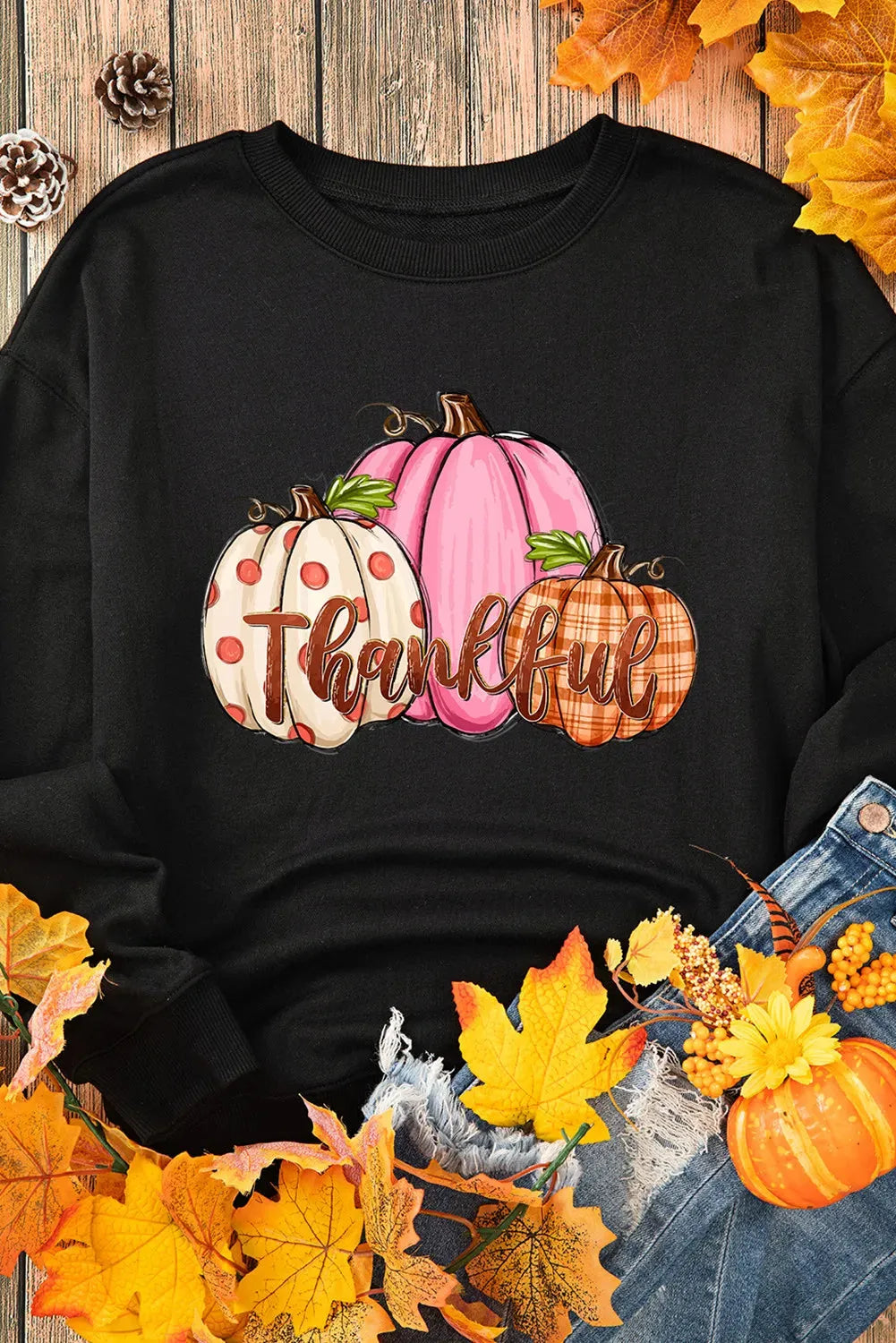 Pumpkin Graphic Round Neck Dropped Shoulder Sweatshirt - Wellen Fashion