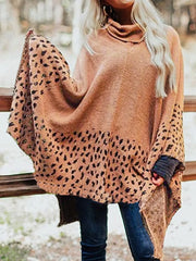 Leopard Turtleneck Poncho - Wellen Fashion