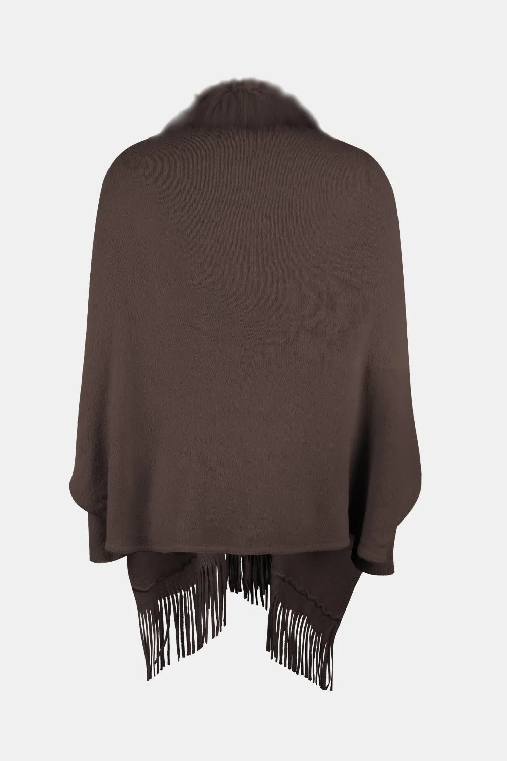 Fringe Open Front Long Sleeve Poncho - Wellen Fashion