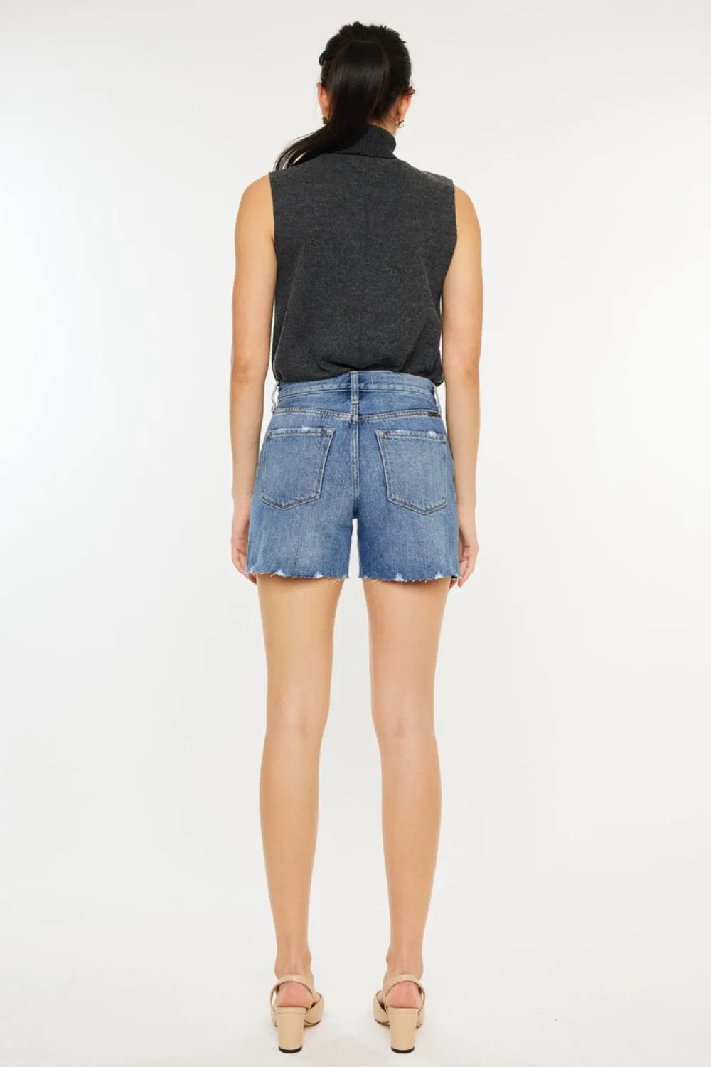 Kancan Distressed High Waist Denim Shorts - Wellen Fashion