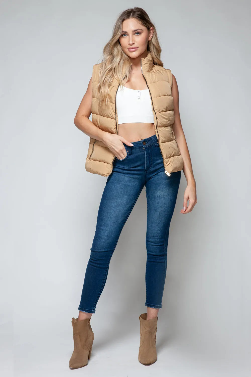 Snobbish Zip Up Turtleneck Vest with Pockets - Wellen Fashion