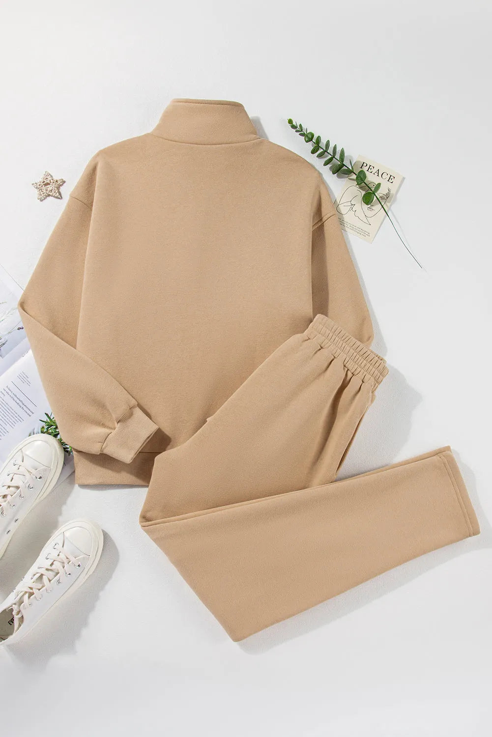 Half Snap Turtleneck Top and Pants Active Set - Wellen Fashion