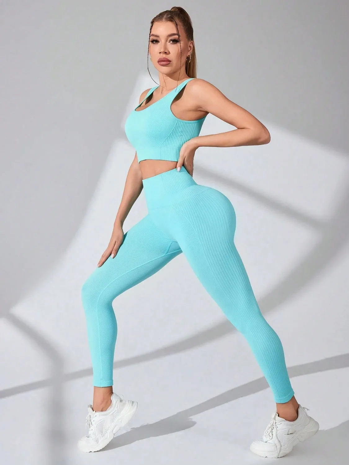 Scoop Neck Wide Strap Top and Pants Active Set - Wellen Fashion