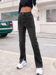 Side Slit High Waist Jeans with Pockets - Wellen Fashion