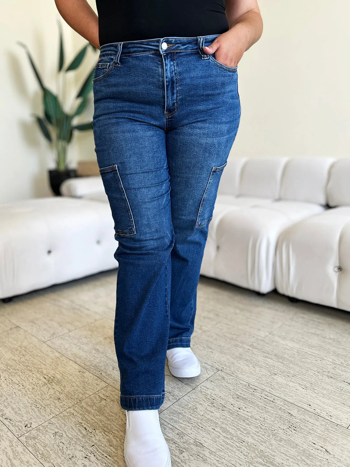 Judy Blue Full Size High Waist Straight Cargo Jeans - Wellen Fashion