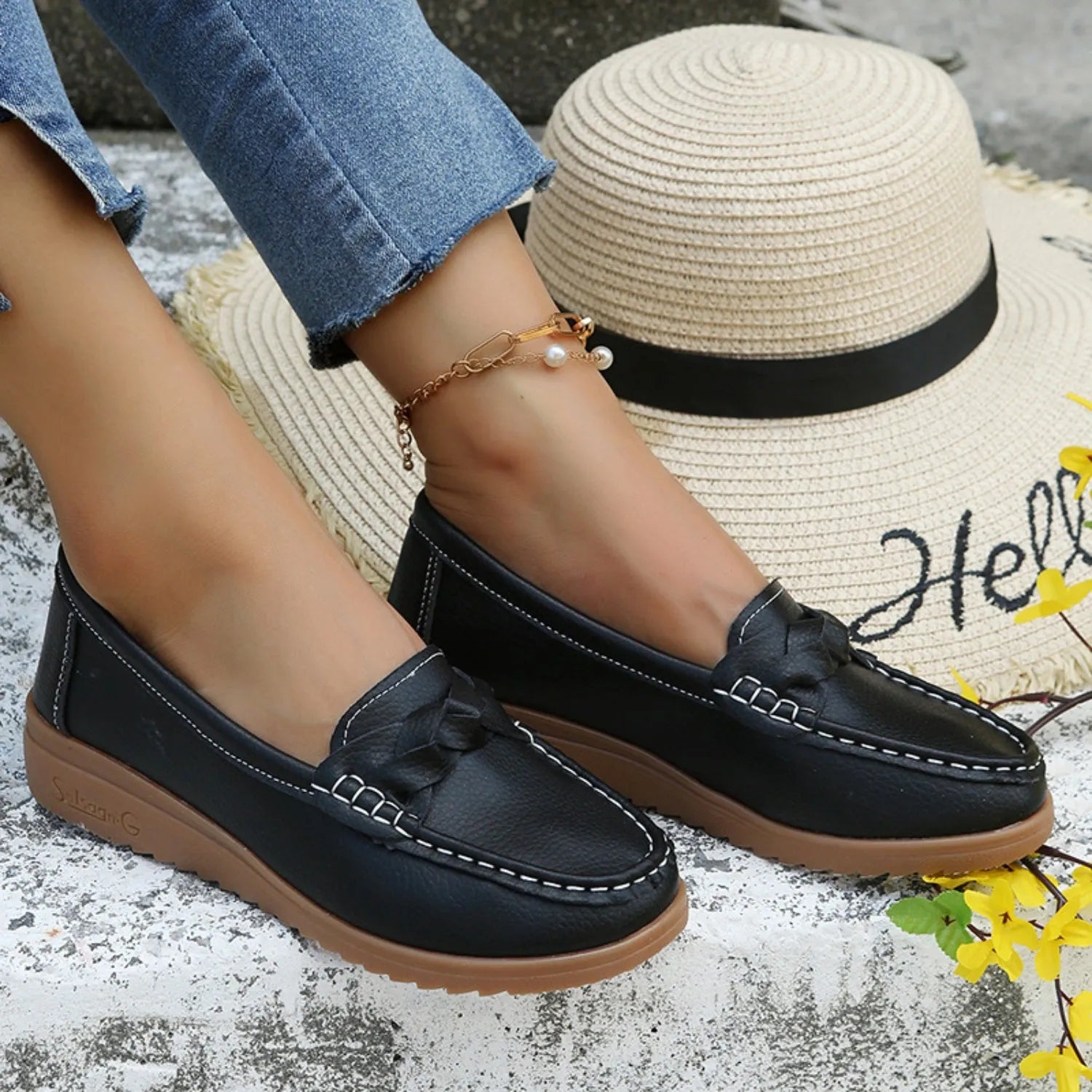 Weave Wedge Heeled Loafers - Wellen Fashion