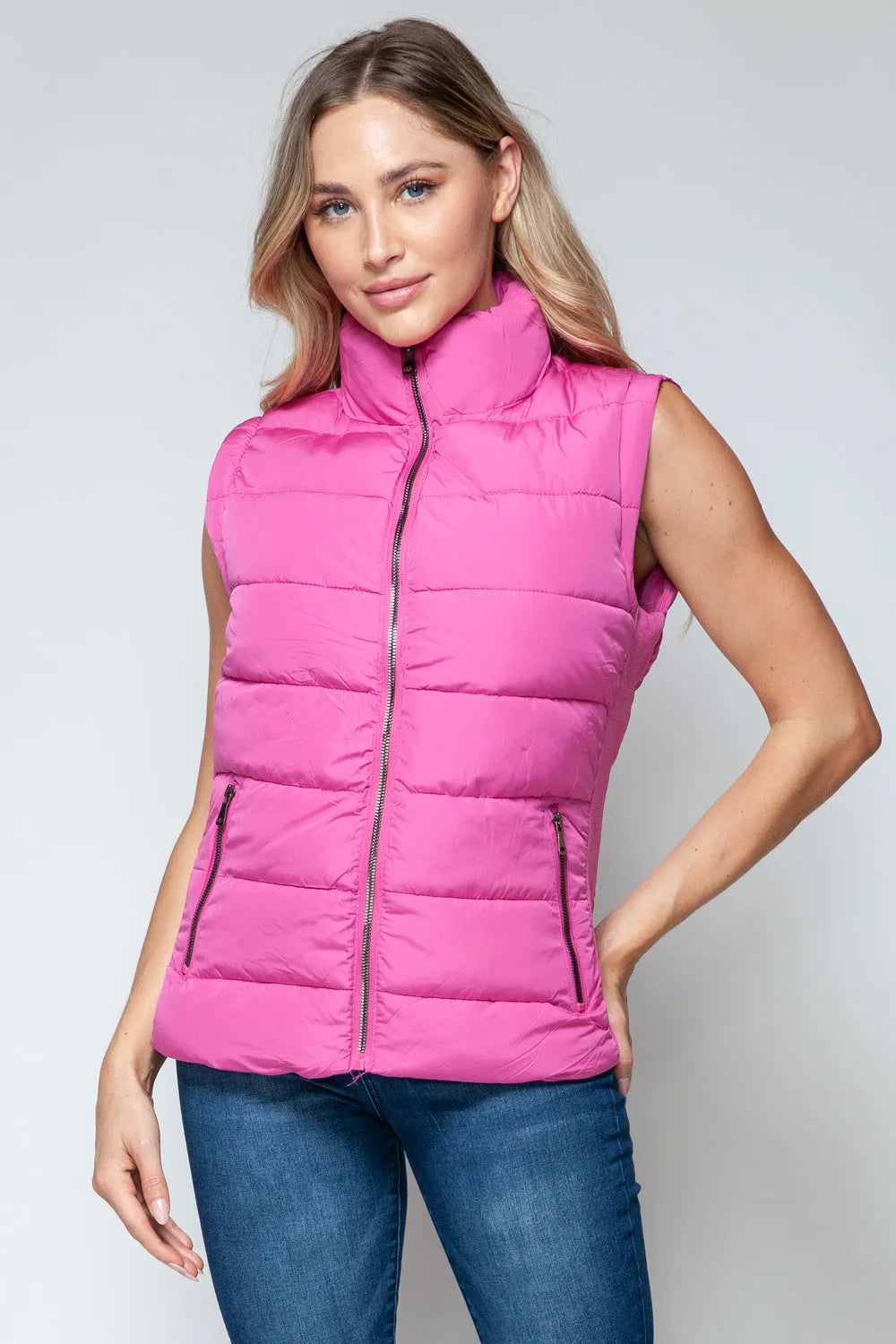 Snobbish Zip Up Turtleneck Vest with Pockets - Wellen Fashion