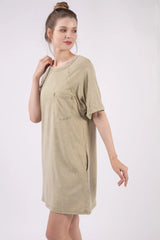 VERY J Washed Round Neck Mini Tee Dress - Wellen Fashion