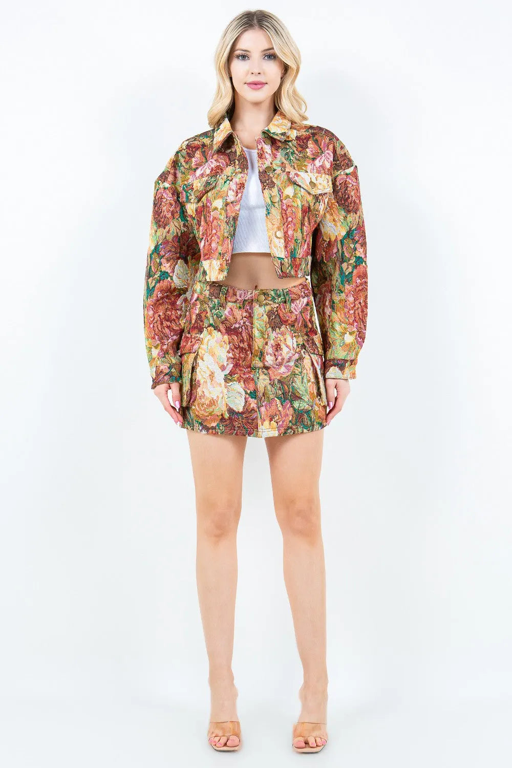 American Bazi Jacquard Cargo Cropped Jacket - Wellen Fashion