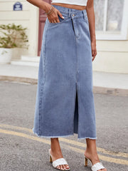 Slit Asymmetrical Waist Denim Skirt - Wellen Fashion