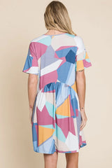 BOMBOM Ruched Color Block Short Sleeve Dress - Wellen Fashion