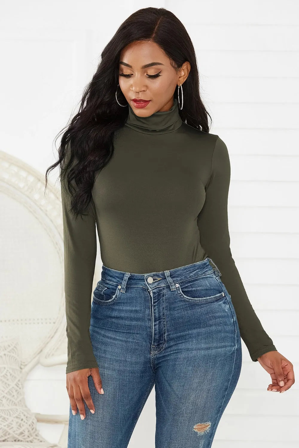 Turtleneck Long Sleeve Bodysuit - Wellen Fashion