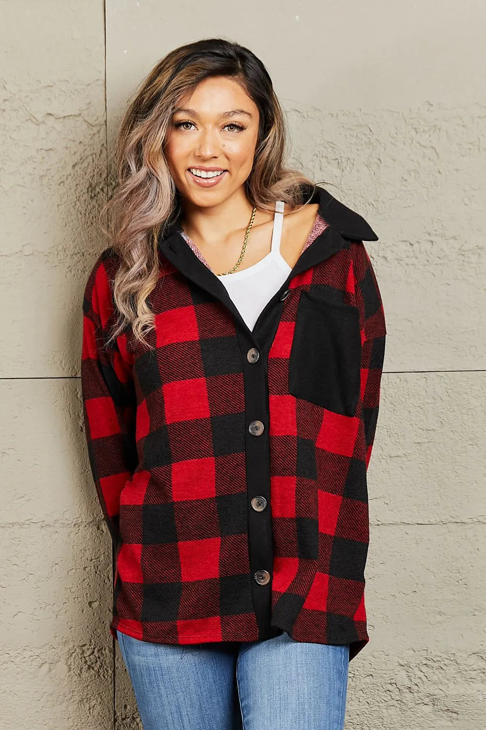 Heimish Make It Last Full Size Contrast Plaid Shacket - Wellen Fashion