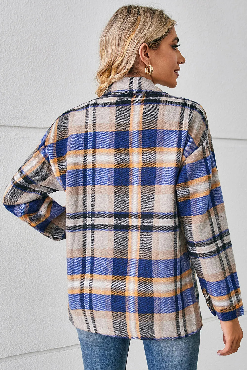 Collared Plaid Shacket - Wellen Fashion