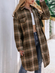 Plaid Button Up Long Sleeve Shacket - Wellen Fashion