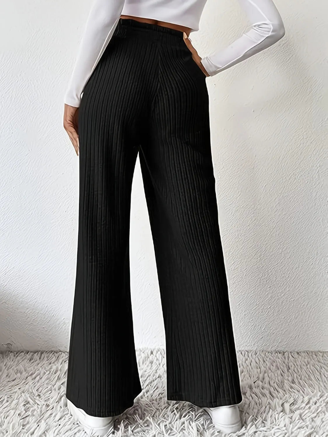 Ribbed High Waist Pants - Wellen Fashion