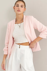 HYFVE Open Front Ruched Sleeve Blazer - Wellen Fashion