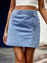 Pocketed High Waist Denim Skirt - Wellen Fashion