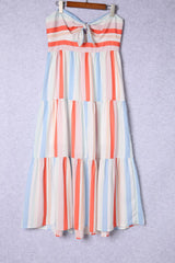 Striped Strapless Sweetheart Neck Dress - Wellen Fashion