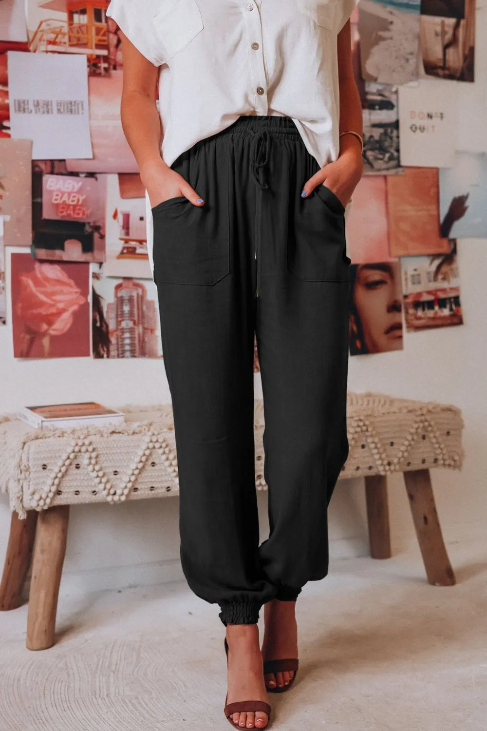 Tied Long Joggers with Pockets - Wellen Fashion