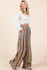 Mittoshop Striped Satin Elastic Waist Wide Leg Pants