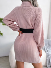 Decorative Button Turtleneck Sweater Dress - Wellen Fashion