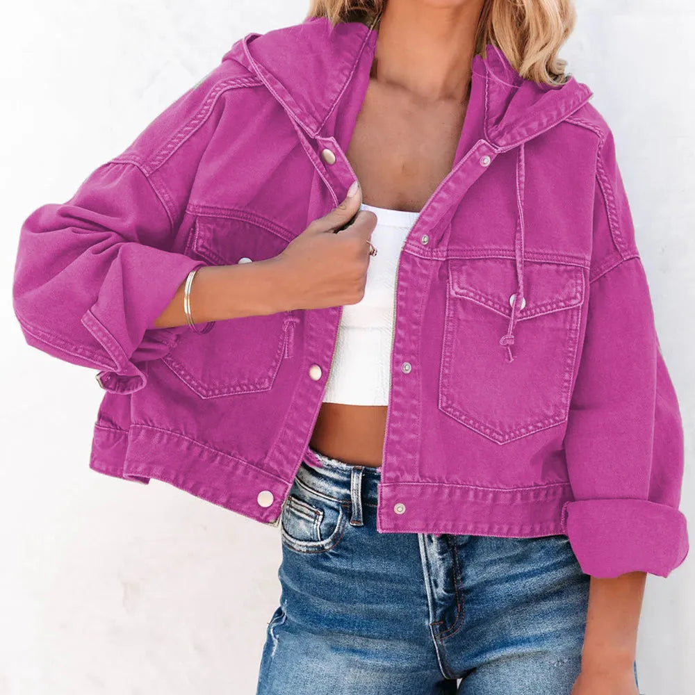 Hooded Dropped Shoulder Denim Jacket - Wellen Fashion