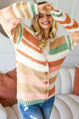 Haptics Full Size Button Down Striped Sweater Cardigan - Wellen Fashion