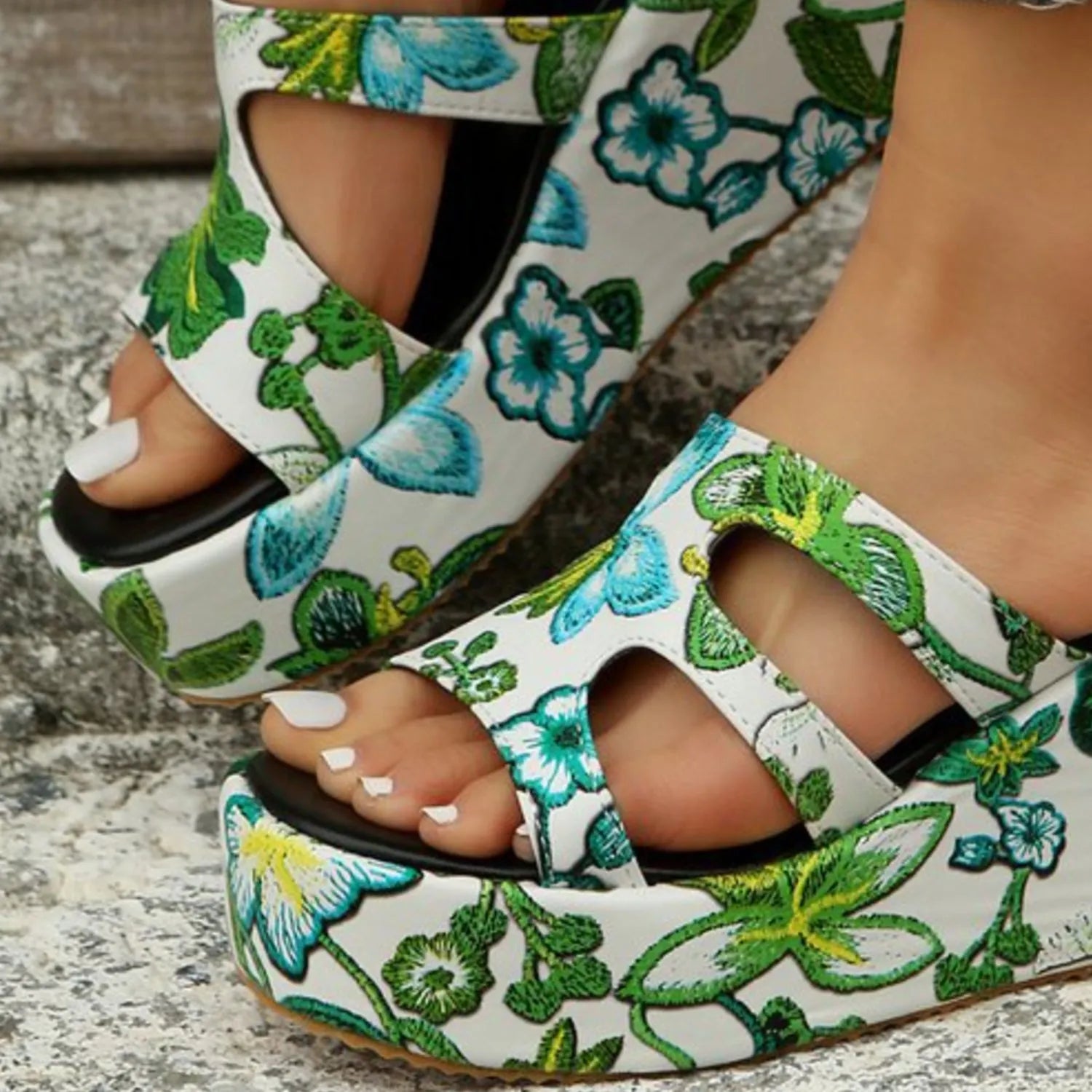 Cutout Floral Peep Toe Sandals - Wellen Fashion