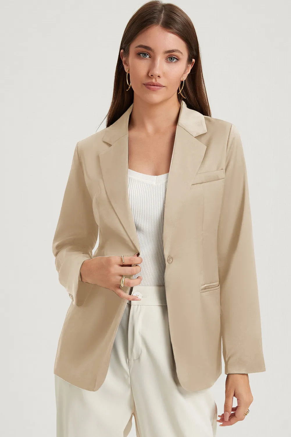 Long Sleeve Lapel Collar Blazer - Wellen Fashion