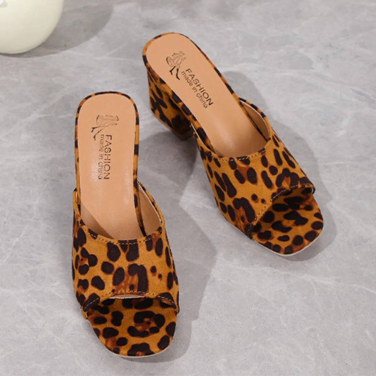 Leopard Block Heel Suede Sandals - Wellen Fashion