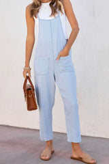 Spaghetti Strap Denim Overalls with Pockets - Wellen Fashion