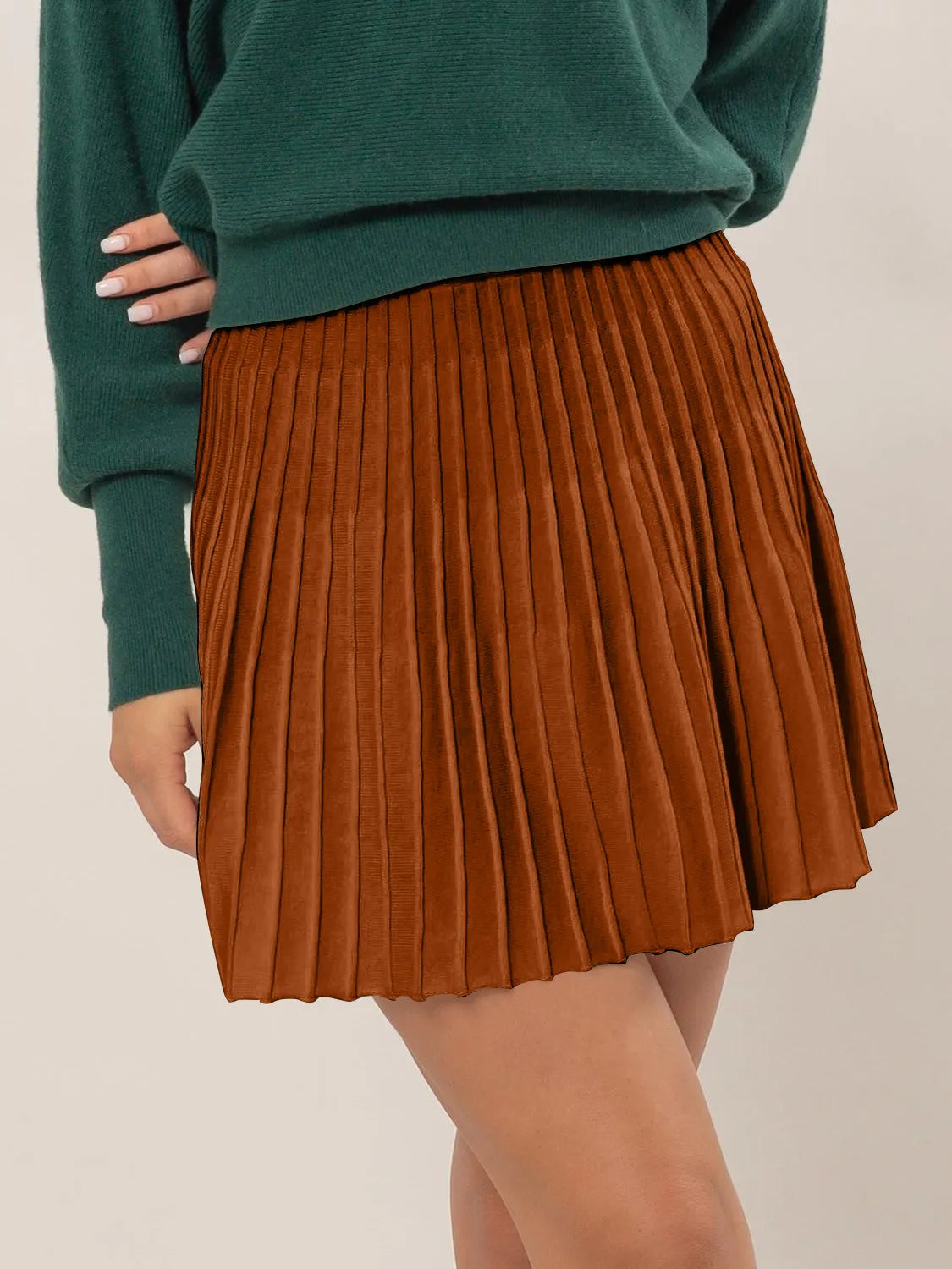 HYFVE High Waist Knit Pleated Flare Mini Skirt - Wellen Fashion