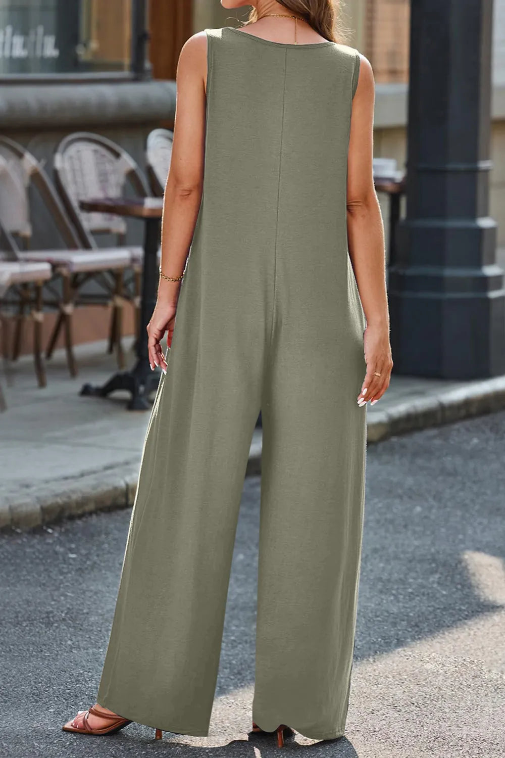 Full Size V-Neck Wide Strap Jumpsuit - Wellen Fashion