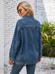 Button Up Long Sleeve Denim Jacket - Wellen Fashion