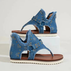 Studded Raw Hem Flat Sandals - Wellen Fashion